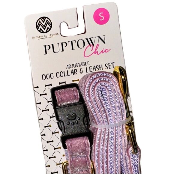 Puptown Chic Adjustable Purple Glitter Velour Dog Collar & Leash Set Size Small - Picture 3 of 15